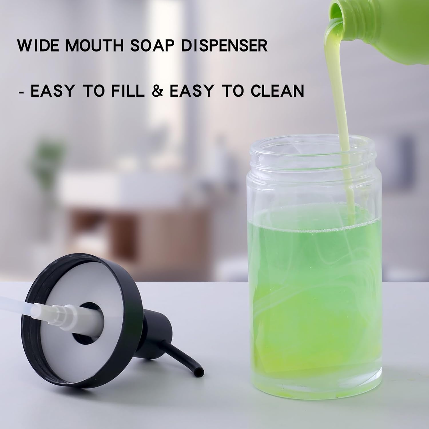 Suanti White Marble Glass Soap Dispenser for Bathroom & Kitchen Sink, Wide-Mouthed Easy Refill, 14.3 Oz