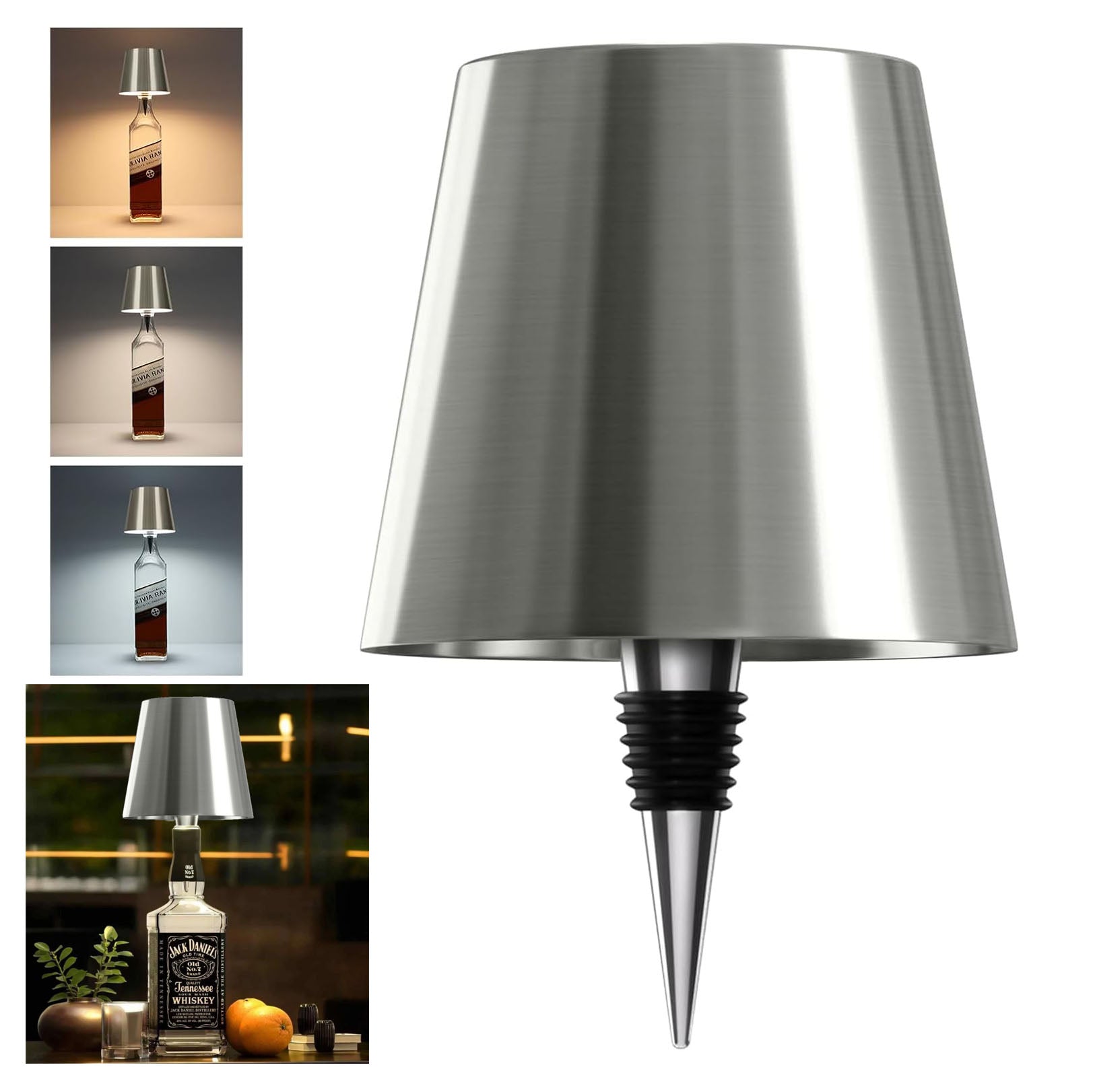 Wireless LED Wine Bottle Lamp, 3 Color Rechargeable Led Wine Bottle Lights for Bars Restaurants (Silver)
