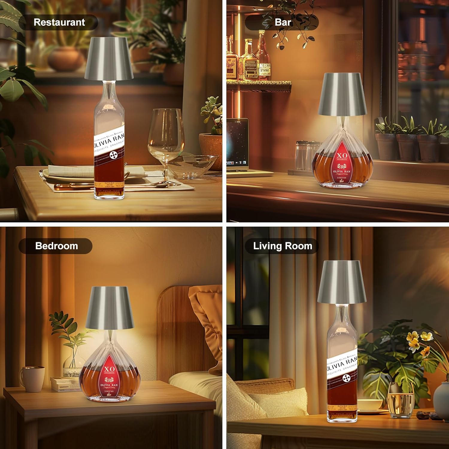 Wireless LED Wine Bottle Lamp, 3 Color Rechargeable Led Wine Bottle Lights for Bars Restaurants (Silver)