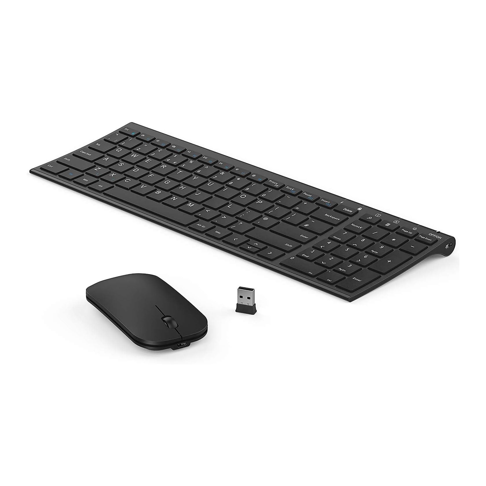 Seenda WGJP-031B Wireless Keyboard Mouse Set, Ultra Thin Compact Rechargeable Aluminum Silent Computer Keyboard & Mouse Combo UK QWERTY Layout for Office, Home, Business