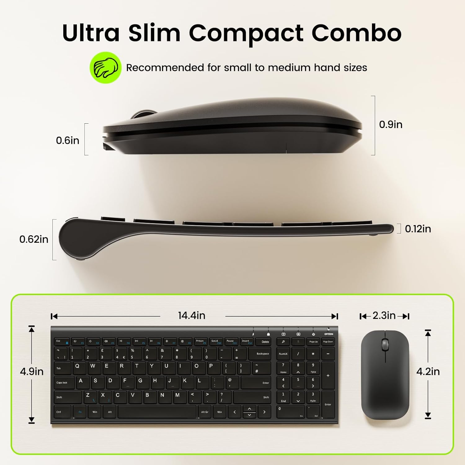 Seenda WGJP-031B Wireless Keyboard Mouse Set, Ultra Thin Compact Rechargeable Aluminum Silent Computer Keyboard & Mouse Combo UK QWERTY Layout for Office, Home, Business