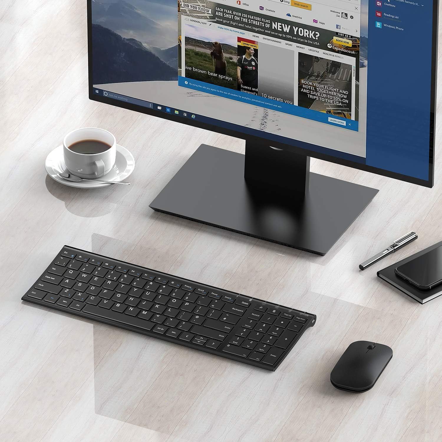 Seenda WGJP-031B Wireless Keyboard Mouse Set, Ultra Thin Compact Rechargeable Aluminum Silent Computer Keyboard & Mouse Combo UK QWERTY Layout for Office, Home, Business